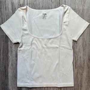 Elodie Ribbed Cream Short Sleeve Tee M/L